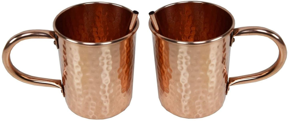 Solid Straight Pair Copper Moscow Mule Mugs Two Straws Gold 4 Piece - Diamond Home USA