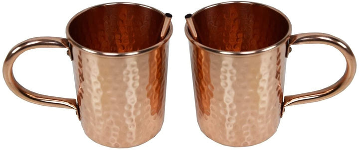 Solid Straight Pair Copper Moscow Mule Mugs Two Straws Gold 4 Piece - Diamond Home USA