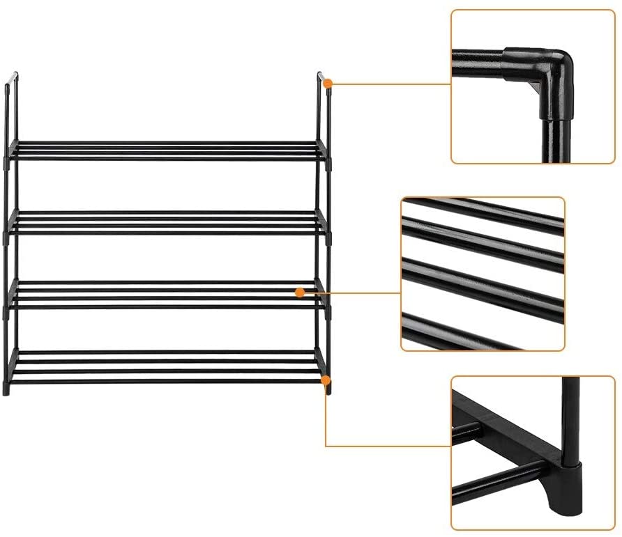 4 Tiers Shoe Rack Tower Shelf Storage Organizer Closet Black Iron Backed - Diamond Home USA