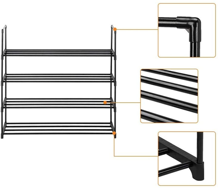 4 Tiers Shoe Rack Tower Shelf Storage Organizer Closet Black Iron Backed - Diamond Home USA