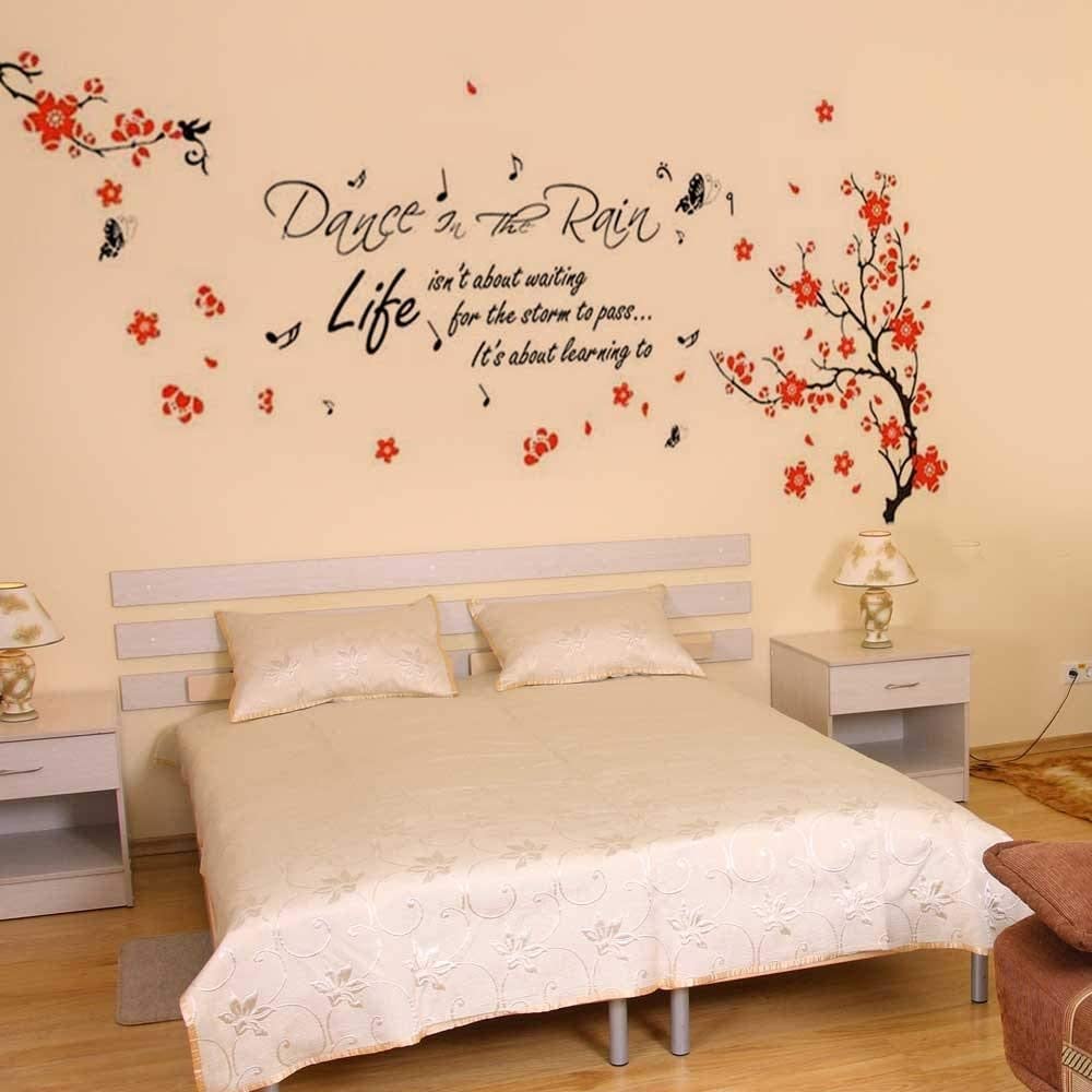 Wall Sticker Decal Art Blossom Flower Dance Rain Quote Red Modern Contemporary Surface Installation Removable - Diamond Home USA