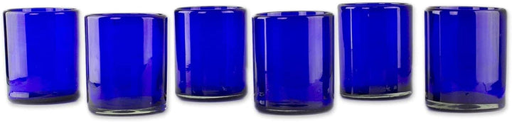 Handmade Blue Drinking Glasses Set 6 (Mexico) Glass
