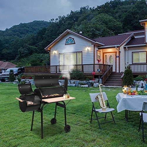 Outdoor Charcoal Grill Furnace Grilling Barbecue Camping Cooking Black Steel Wheels - Diamond Home USA