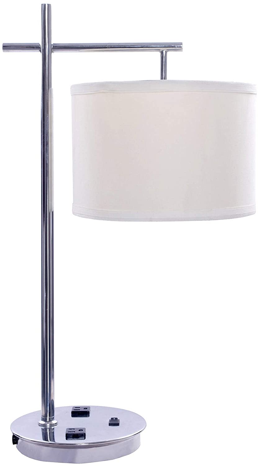 26 Inch Tech Friendly Metal Table Lamp Chrome Finish 2 Convenience Outlets Grey Modern Contemporary Transitional - Diamond Home USA