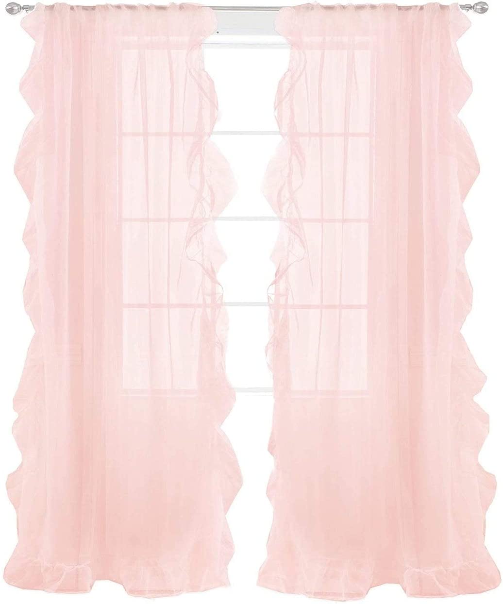 Solid Sheer White Voile Window Curtains Ruffle Edge Rod