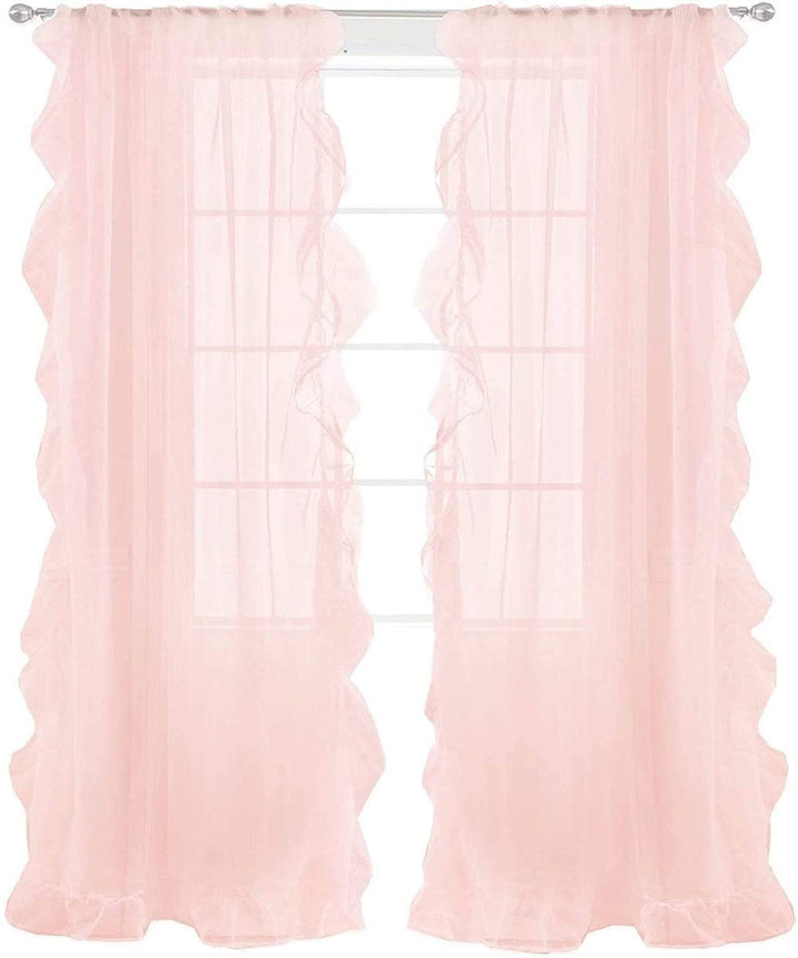 Solid Sheer White Voile Window Curtains Ruffle Edge Rod