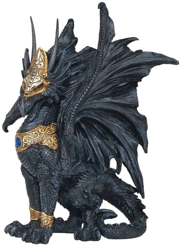 9 5" h Black Dragon Golden Mask Armor Statue Fantasy