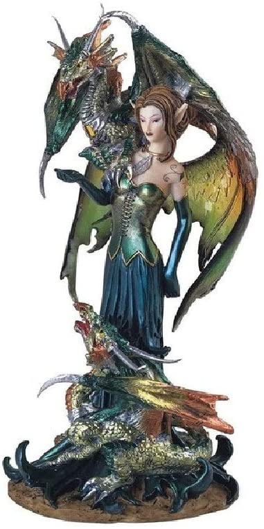 9 5" h Green iry Clear Wings Sitting Two Dragons Statue