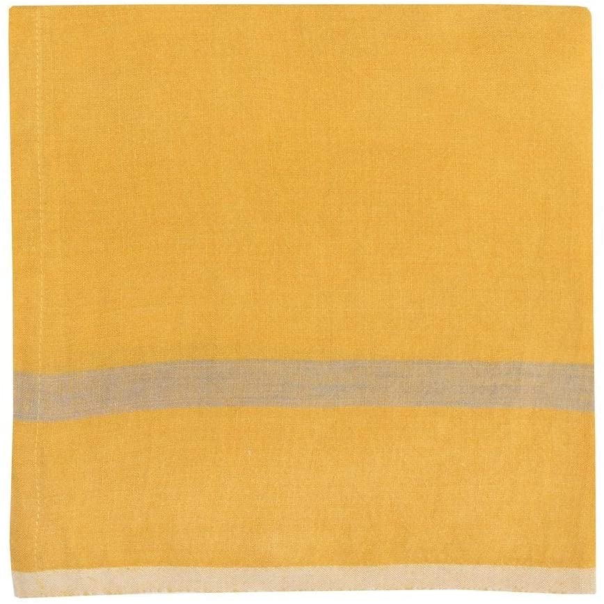 Laundered Linen Mustard/Grey Napkins 20x20 Set 4 Yellow