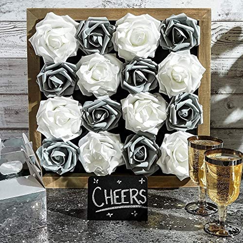 Pack 3" Grey Rose Fake Flower Heads DIY Crafts Weddings - Diamond Home USA