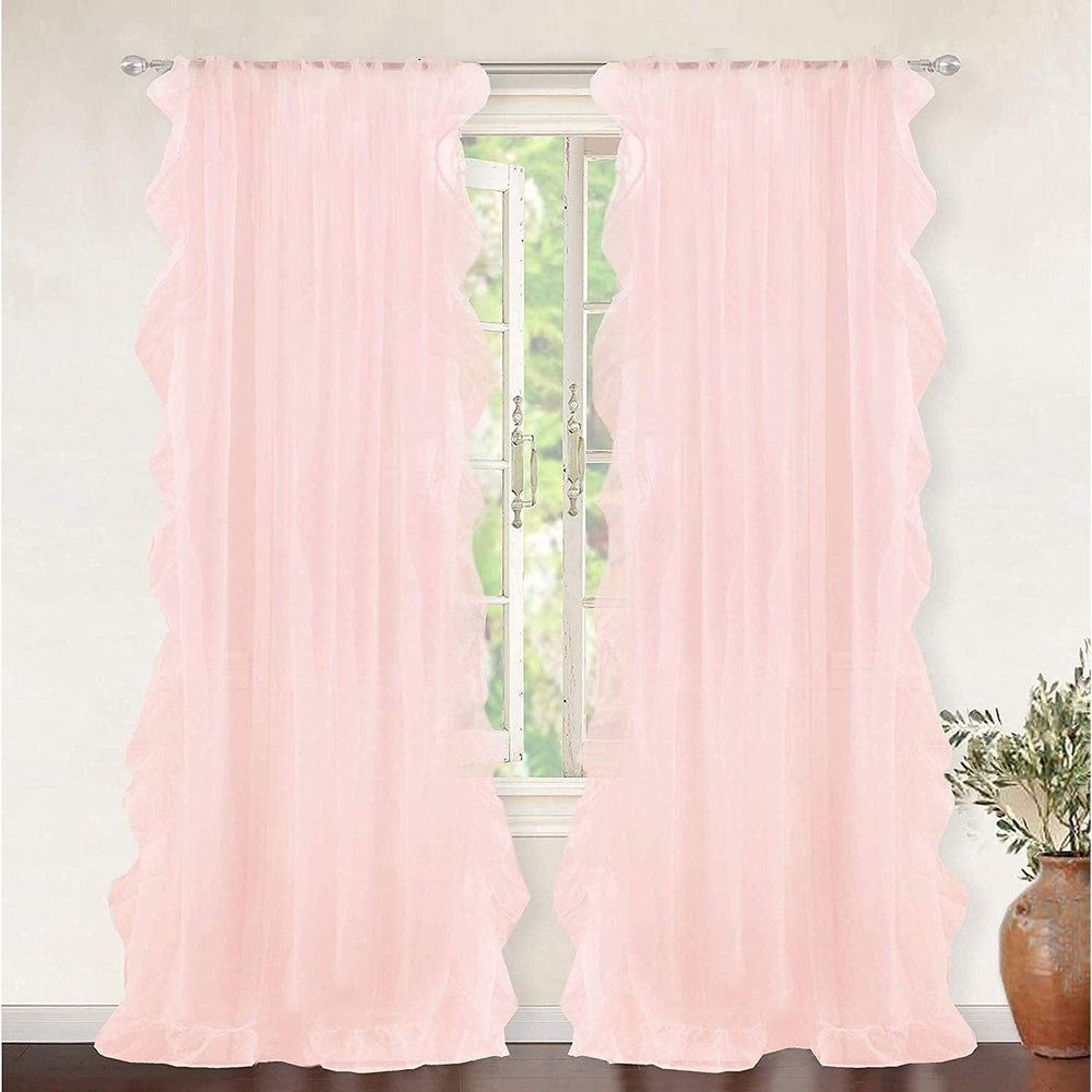Solid Sheer White Voile Window Curtains Ruffle Edge Rod Pocket 2 Panels 52" Width X 84" Length Pink Mid Century Modern Polyester Thermal - Diamond Home USA