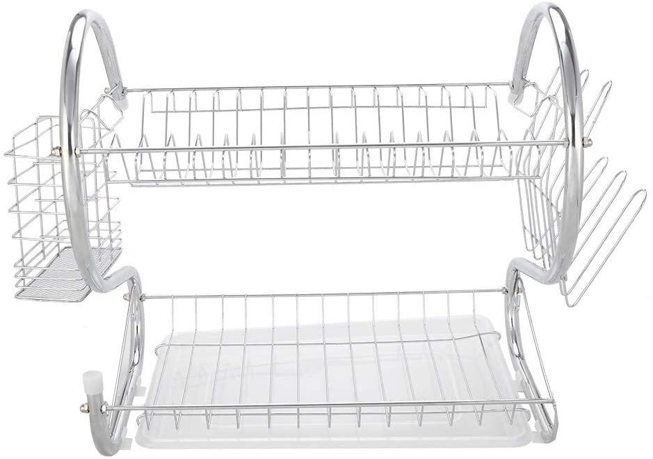 2 Tier Dish Multifunctional S Shaped Dual Layers Silver Metal Brushed - Diamond Home USA