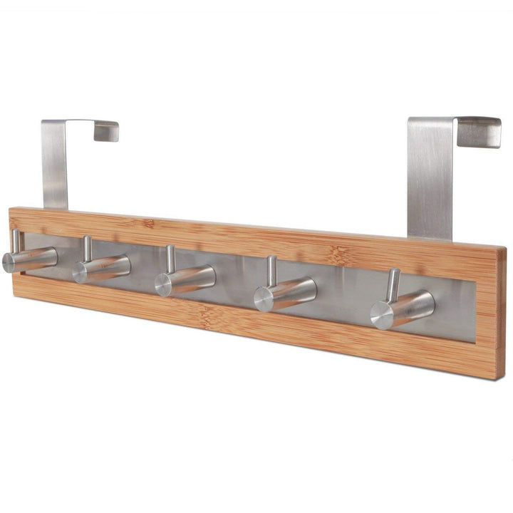 Silver rown Over Door Towel Rack 5 Hook amboo Piece Home