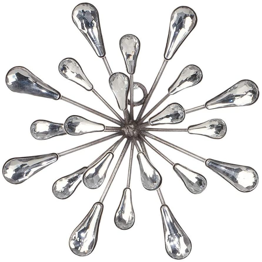 2 Piece Silver Starburst Metal/Clear Beads Wall Art Clear Modern Contemporary Acrylic Metal Handmade - Diamond Home USA