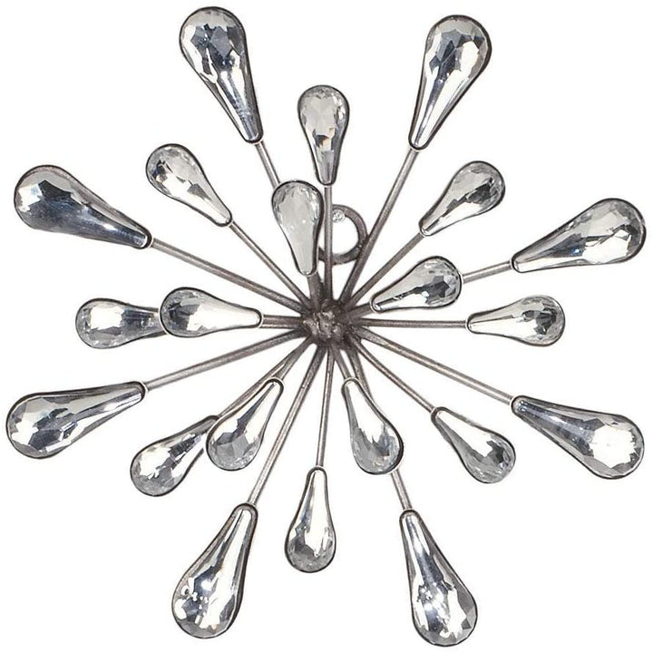2 Piece Silver Starburst Metal/Clear Beads Wall Art Clear Modern Contemporary Acrylic Metal Handmade - Diamond Home USA