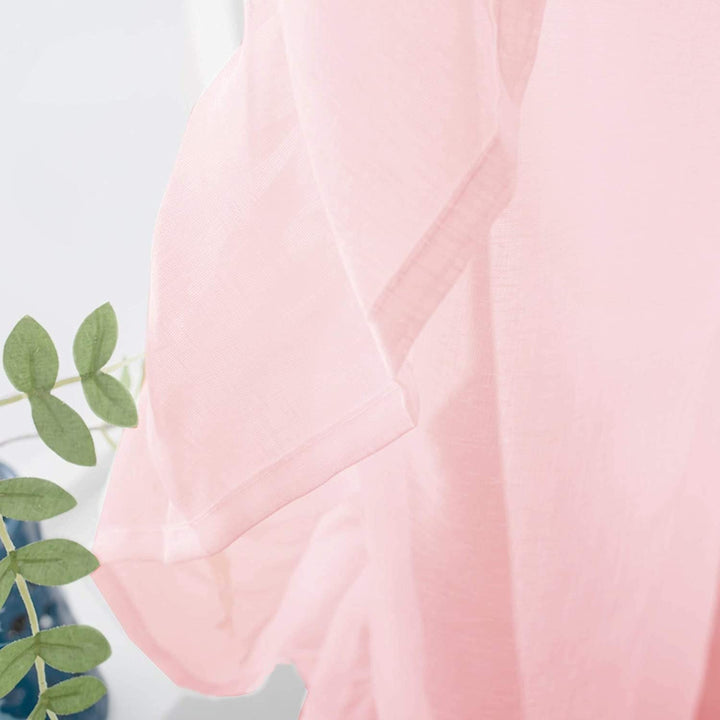 Solid Sheer White Voile Window Curtains Ruffle Edge Rod Pocket 2 Panels 52" Width X 84" Length Pink Mid Century Modern Polyester Thermal - Diamond Home USA
