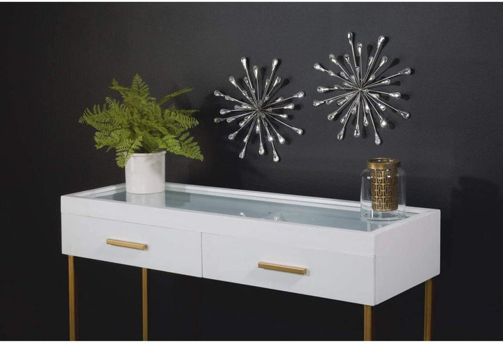 12 5" Dia Silver Starburst Metal/Clear Beads Wall Art Clear Modern Contemporary Acrylic Metal Handmade - Diamond Home USA