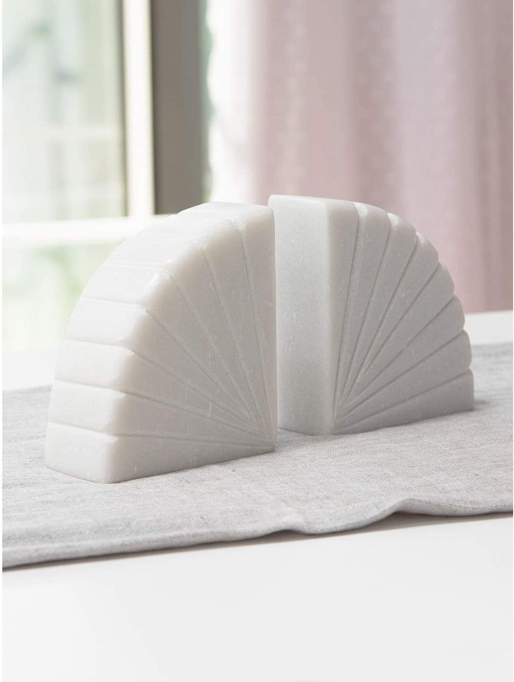 Semicircle Marble Bookends Set 2 White Modern Contemporary Stone Finish