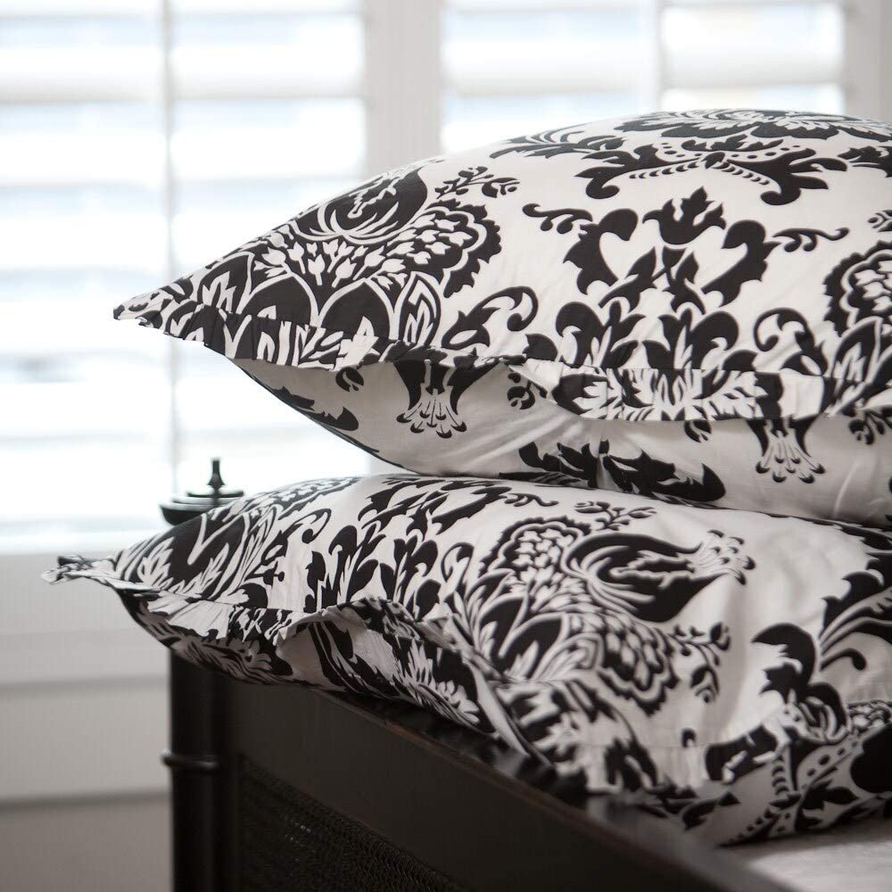 Black White Damask Modern Contemporary Cotton - Diamond Home USA