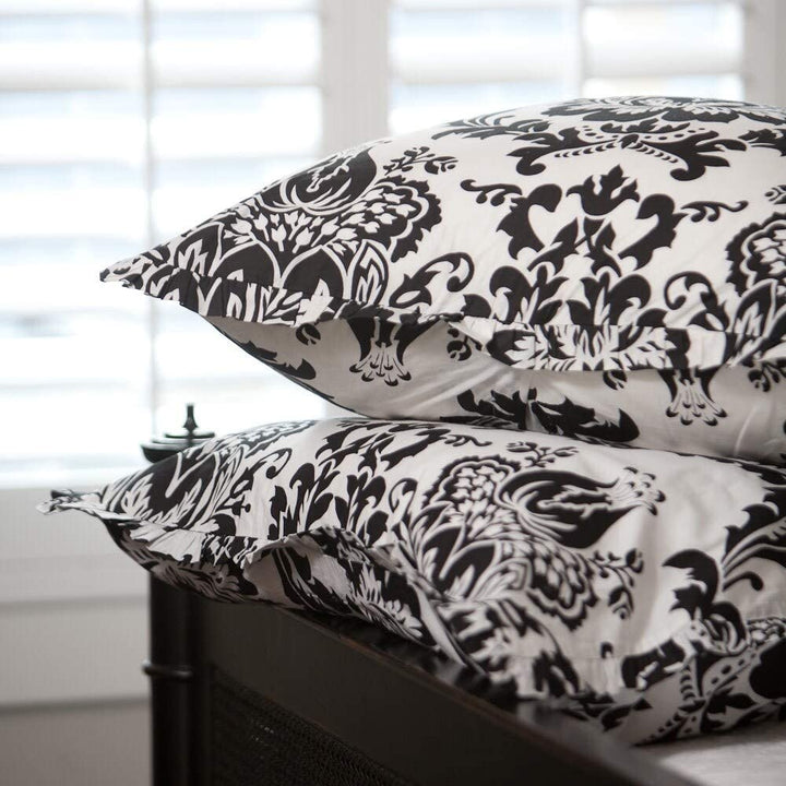Black White Damask Modern Contemporary Cotton - Diamond Home USA