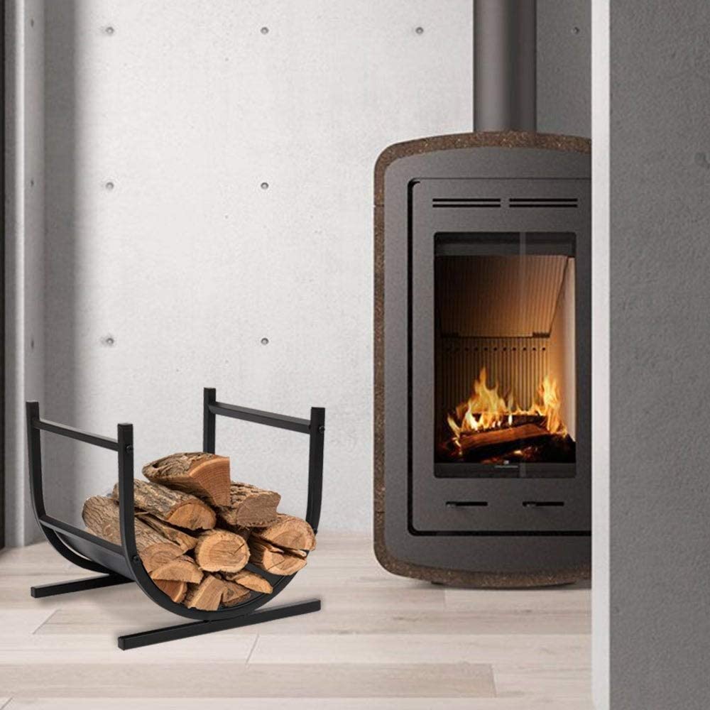 U Shaped Firewood Log Rack Holder Black