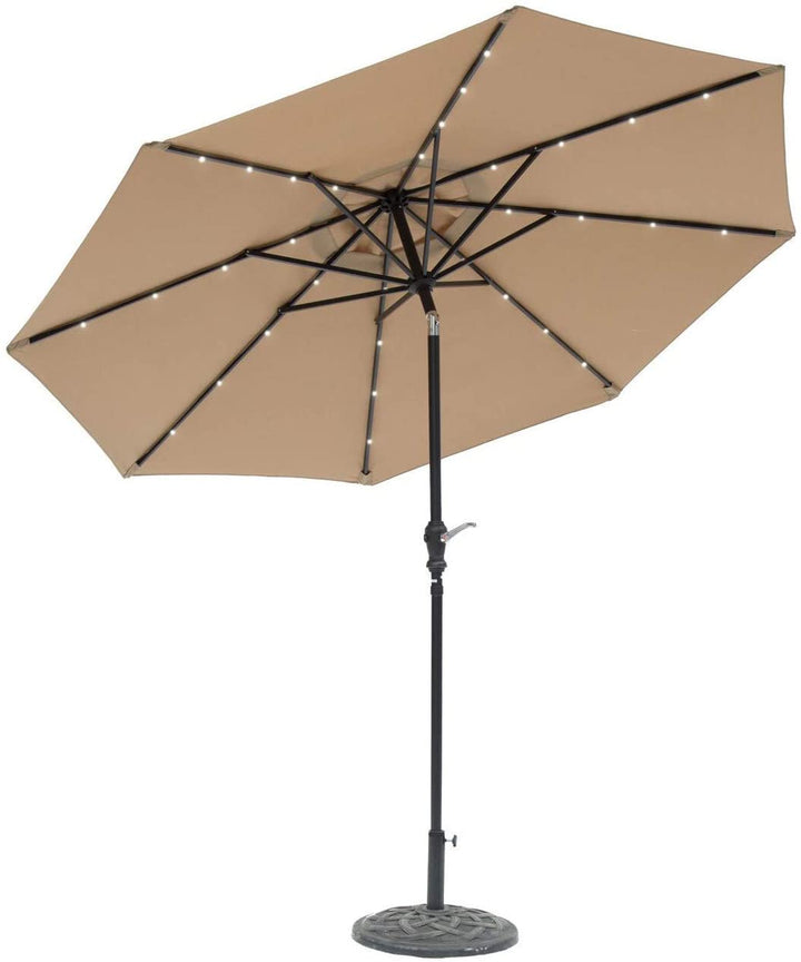 9 Foot Round Solar Lighted Umbrella upe Beige Off/White