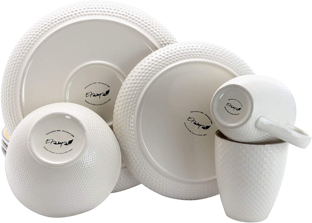 Embossed Dot Two Tone 16 Piece Dinnerware Set Yellow Textured Casual Round Stoneware 16 Piece Microwave Safe - Diamond Home USA