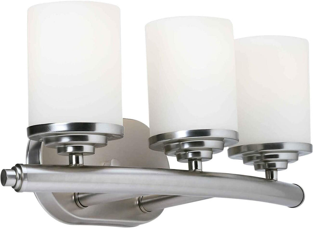 3 Light Brushed Nickel Vanity Light Satin Opal Glass