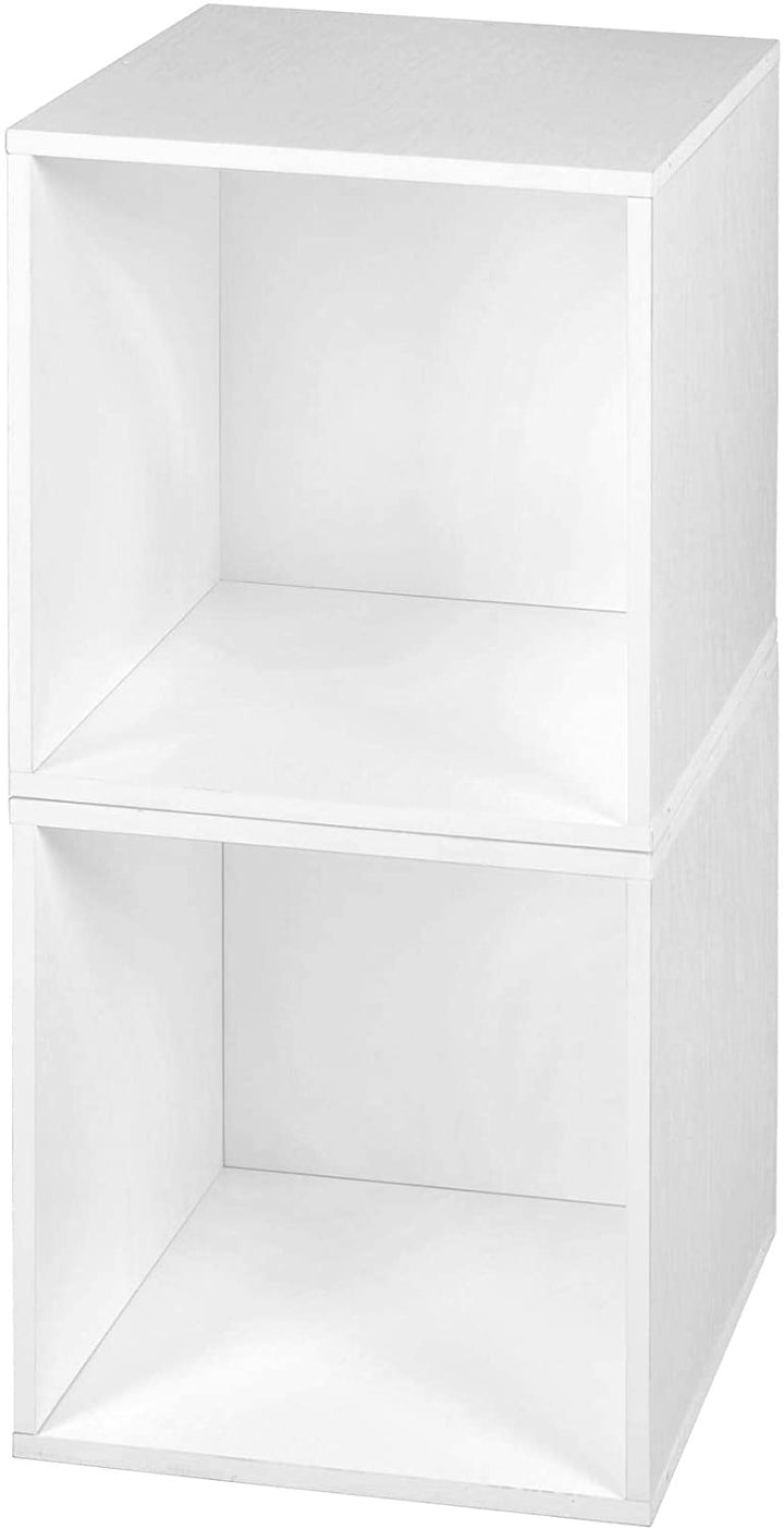 Storage Set 2 Cubes White Wood Grain Modern Contemporary