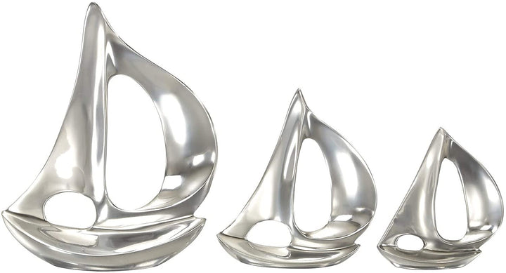 3 Piece Silvertone Sailboat Sculpture Set Silver Metal - Diamond Home USA