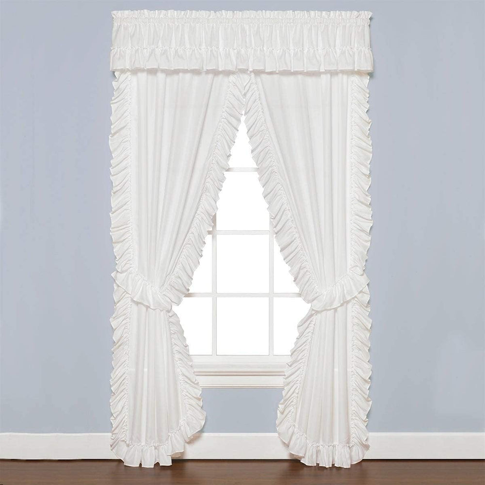 63 Inch Panel Pair Extra Wide White Solid Traditional Polyester Includes Tiebacks Width - Diamond Home USA