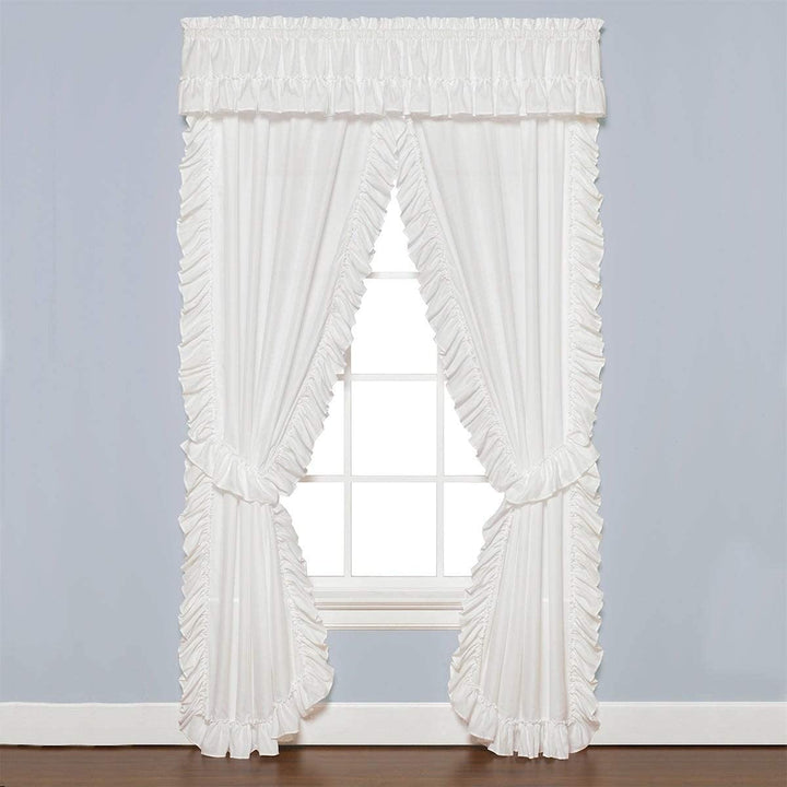 63 Inch Panel Pair Extra Wide White Solid Traditional Polyester Includes Tiebacks Width - Diamond Home USA