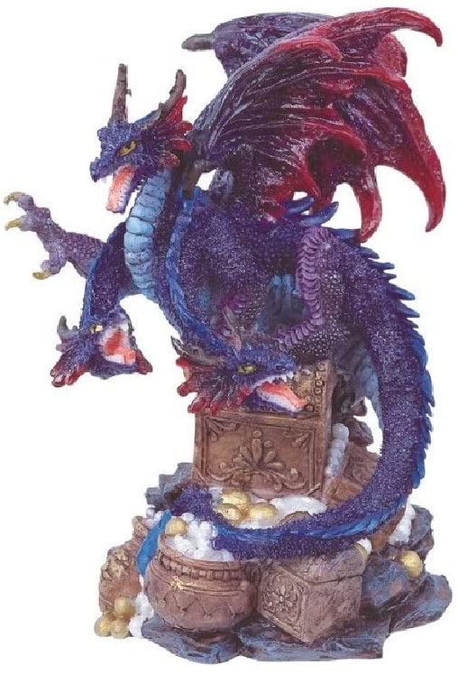4" h Three Headed Purple Dragon Guarding Treasure Statue