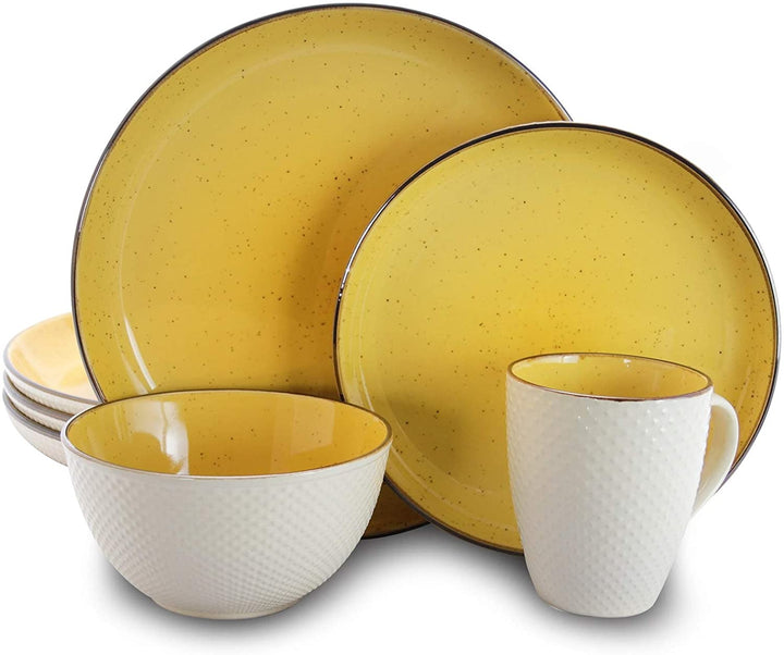 Embossed Dot Two Tone 16 Piece Dinnerware Set Yellow