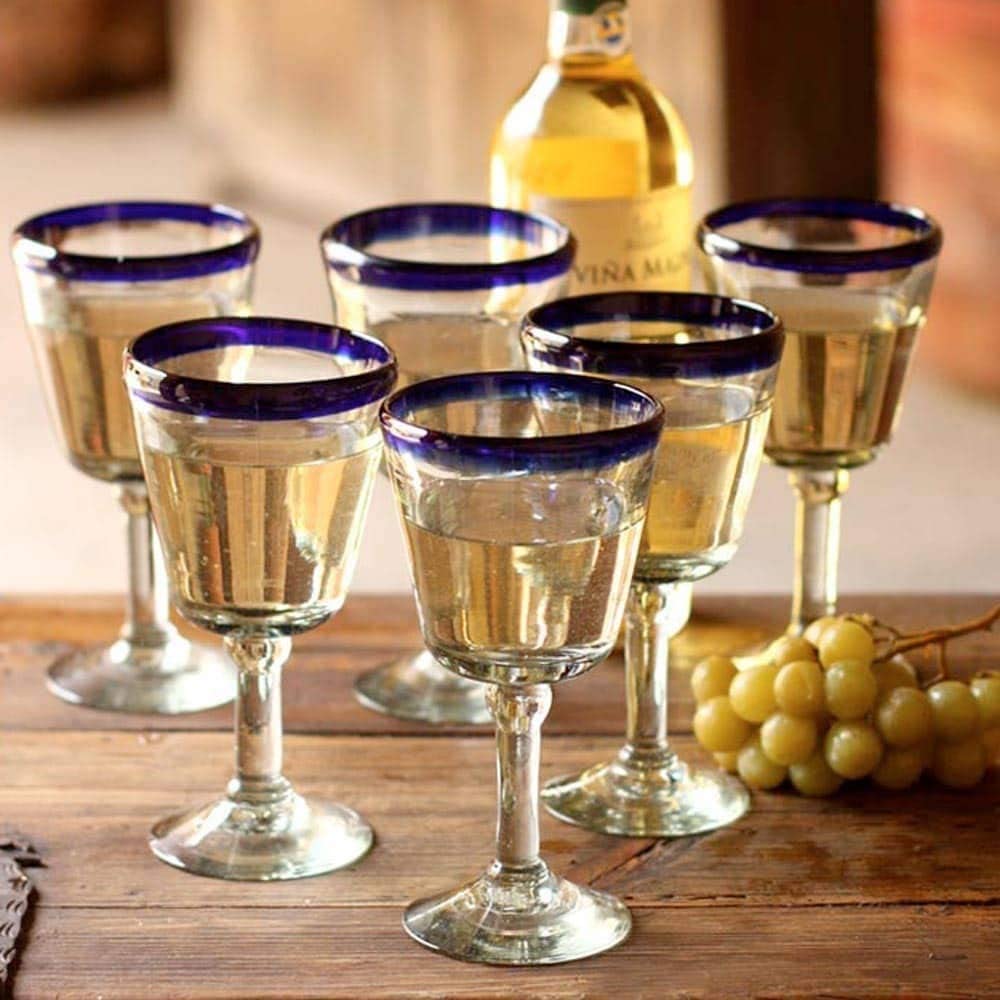 Handmade Wine Glasses Chardonnay Tableware Perfect Hostess (Mexico) Clear Glass - Diamond Home USA