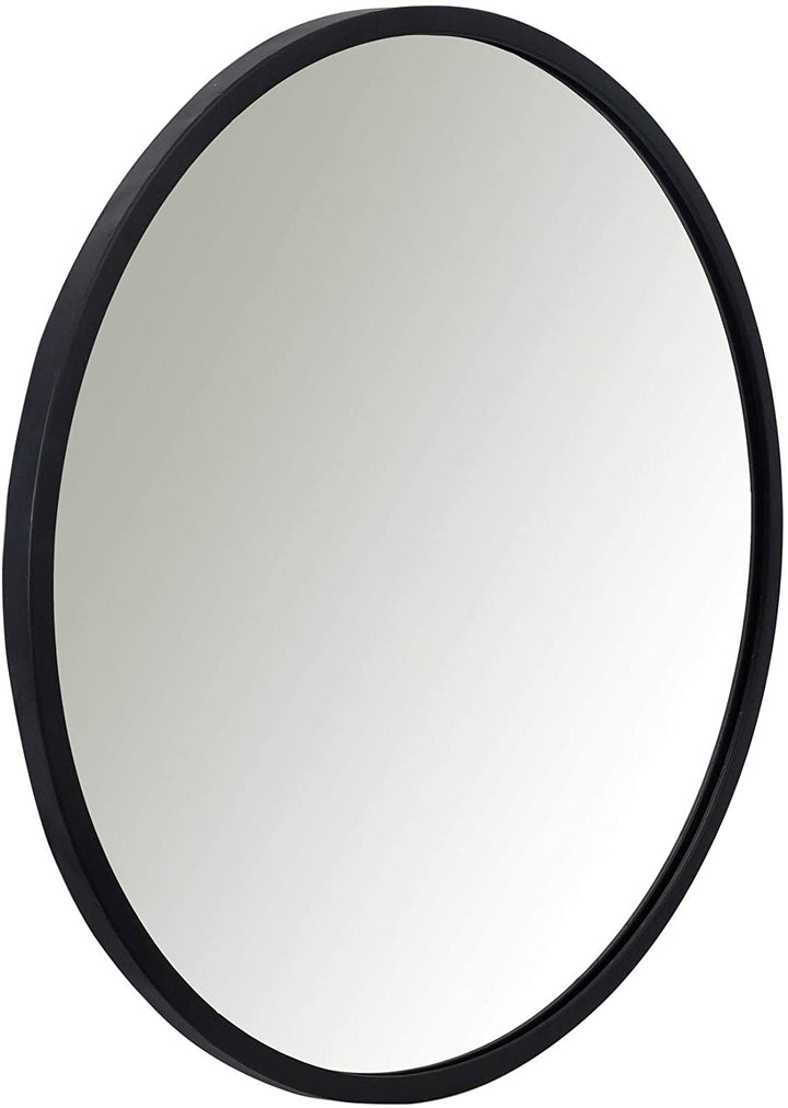 24" Wall Mounted Round Mirror Modern Black Metal Frame 24 Contemporary - Diamond Home USA