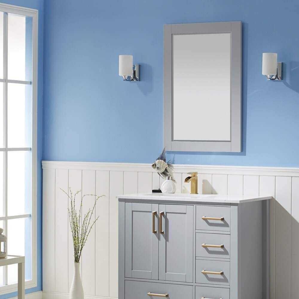 24 Inch Rectangular Bathroom/Vanity Framed Wall Mirror Grey Inches Transitional Hooks Included - Diamond Home USA