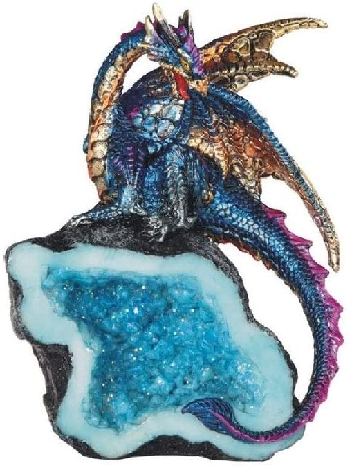 5 5" h Colorful Dragon Guarding Blue Crystal Cave Statue