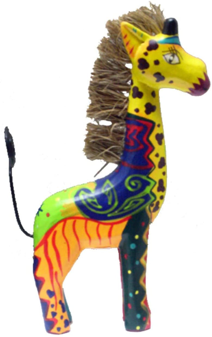 Handmade Colorful 4 inch Giraffe Statue (Indonesia) Yellow Wood - Diamond Home USA