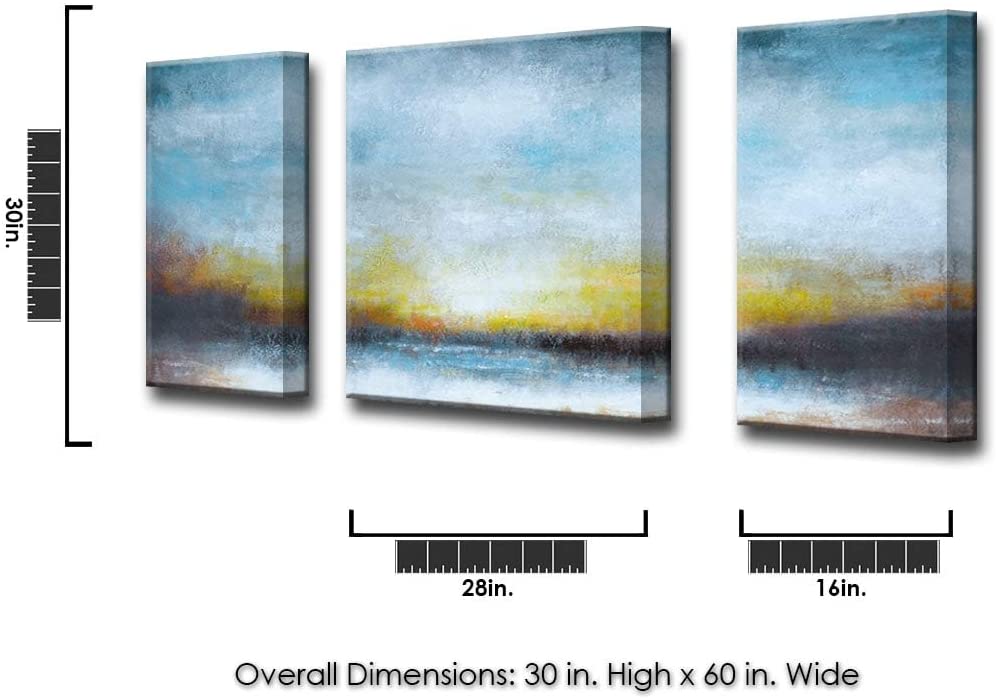 by Jr 3 Piece Wrapped Canvas Wall Art Set Blue White Yellow Modern Contemporary Rectangle Square Wood Handmade Includes Hardware - Diamond Home USA