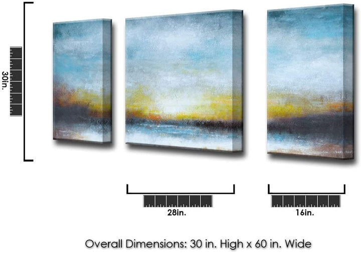 by Jr 3 Piece Wrapped Canvas Wall Art Set Blue White Yellow Modern Contemporary Rectangle Square Wood Handmade Includes Hardware - Diamond Home USA