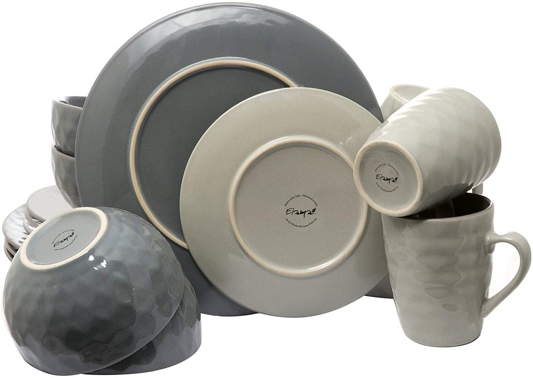 Pearl 16 Piece Dinnerware Set Slate Stone Color Solid Casual Round Stoneware 16 Piece Microwave Safe - Diamond Home USA