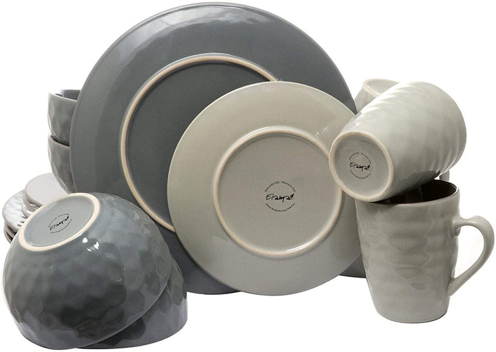 Pearl 16 Piece Dinnerware Set Slate Stone Color Solid Casual Round Stoneware 16 Piece Microwave Safe - Diamond Home USA