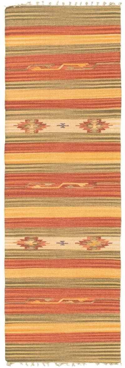 Flat Weave Bold Colorful Red Orange Wool 2'0 X 6'8 Stripe