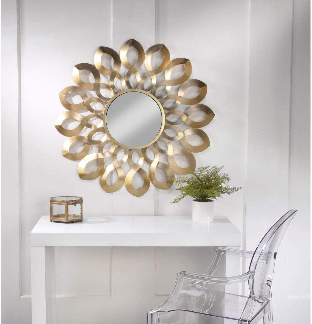 Gold Metal Wave Starburst Accent Mirror Glam Hand