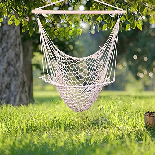 35" Cotton Hanging Rope Air/Sky Chair Swing Beige Modern