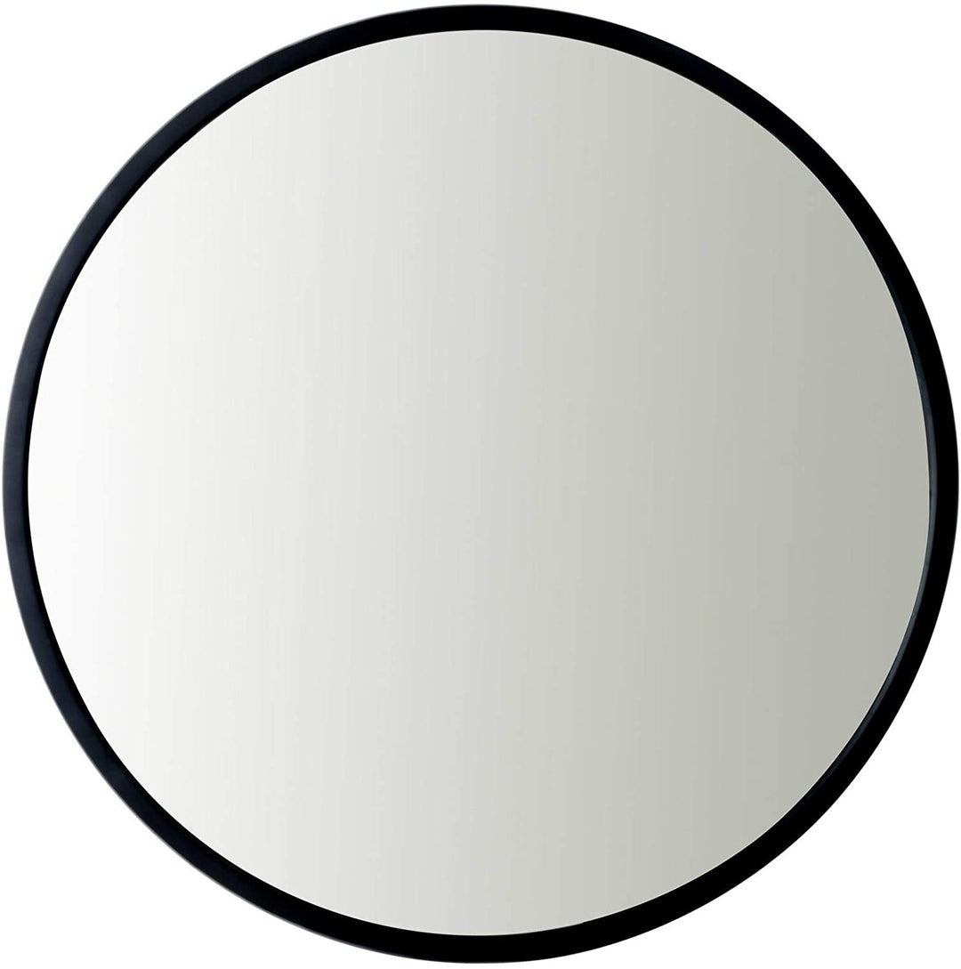 24" Wall Mounted Round Mirror Modern Black Metal Frame 24