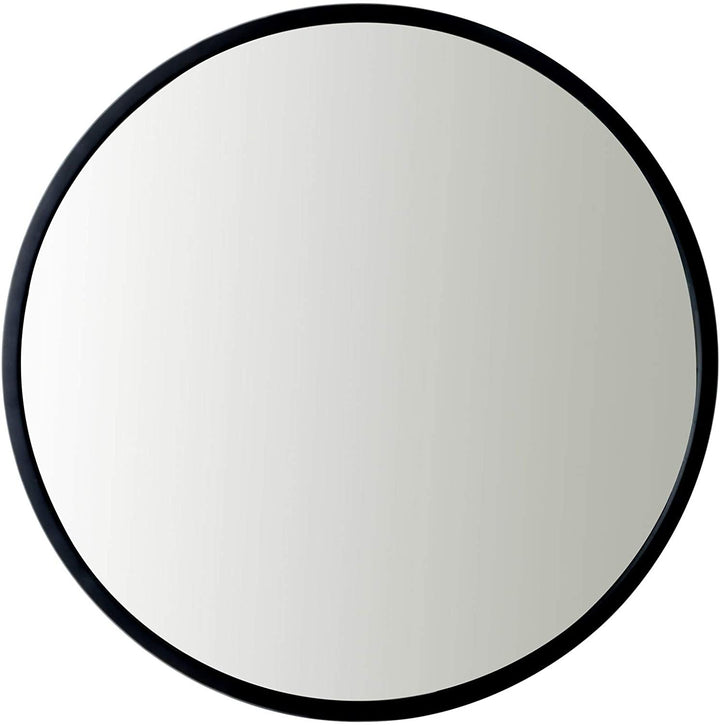 24" Wall Mounted Round Mirror Modern Black Metal Frame 24
