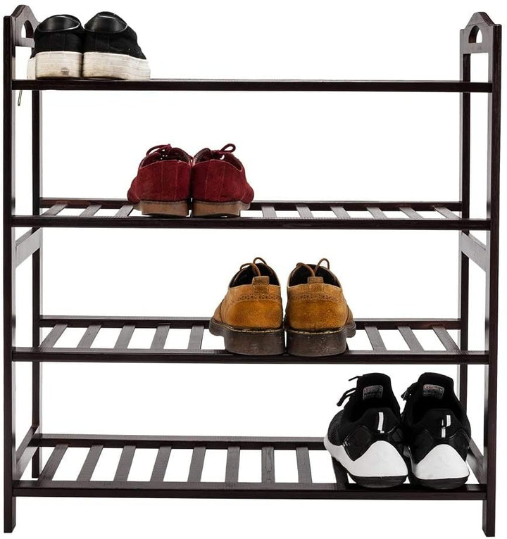12 Batten 4 Tiers Bamboo Shoe Rack Shelves Brown