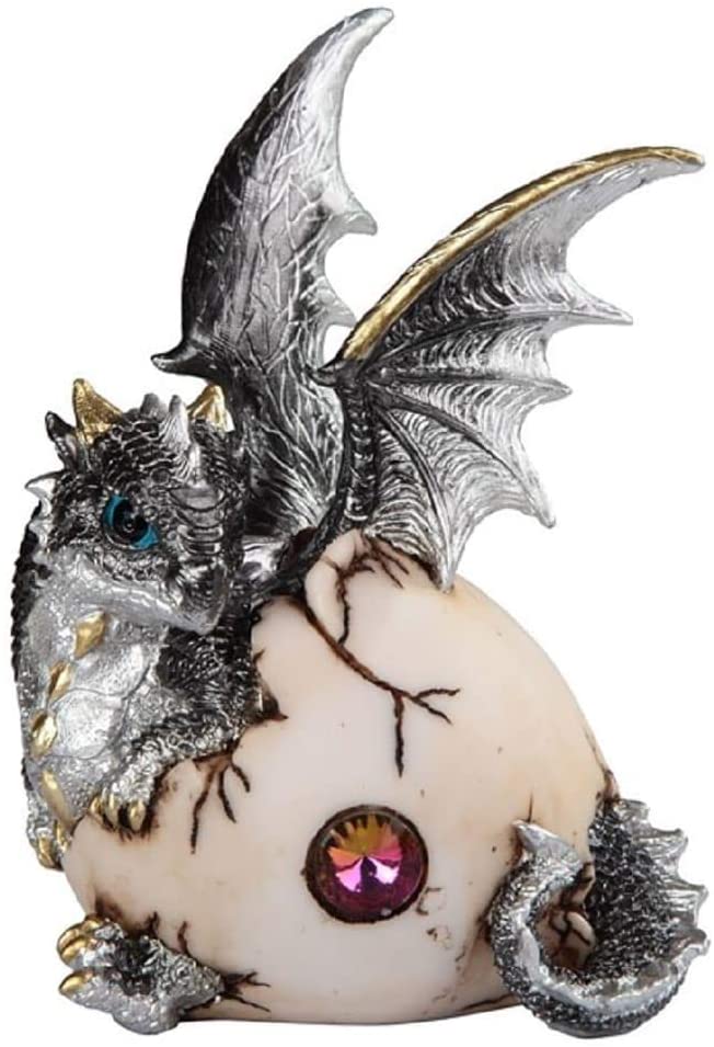 6" h Silver Baby Dragon Egg Fantasy Decoration Figurine
